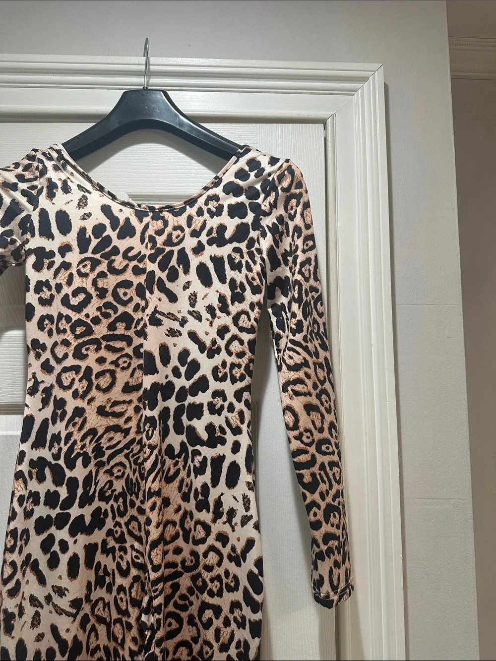 Leopard Print Long Sleeve Jumpsuit - Beige & Black